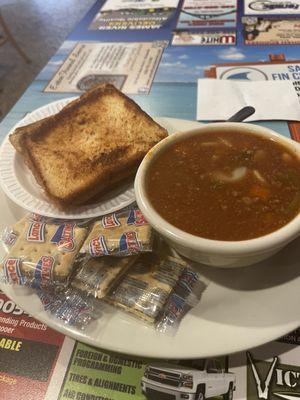 Homemade soup and Grilled Cheese