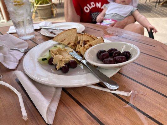 Hummus and Greek olives