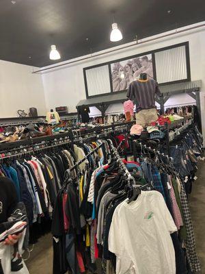 Men's selection in the back corner of the store