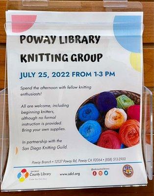 Flyer: 7/25 Knitting Group Meeting