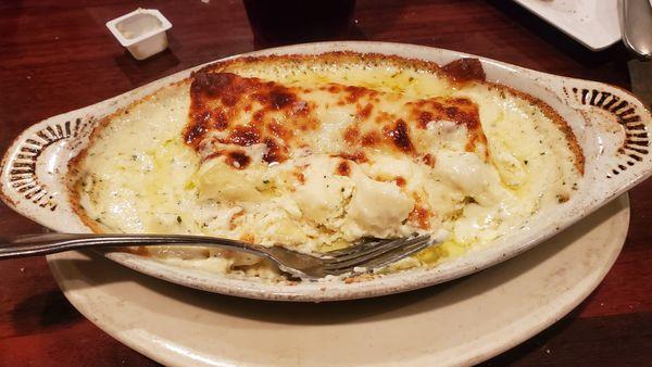 Manicotti with Alfredo sauce in place of marinara.