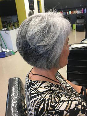 Beautiful natural color modified A-line bob.  Hair by Jennifer