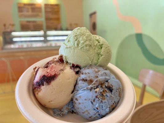 Pandan, marionberry cobbler, cookie monster