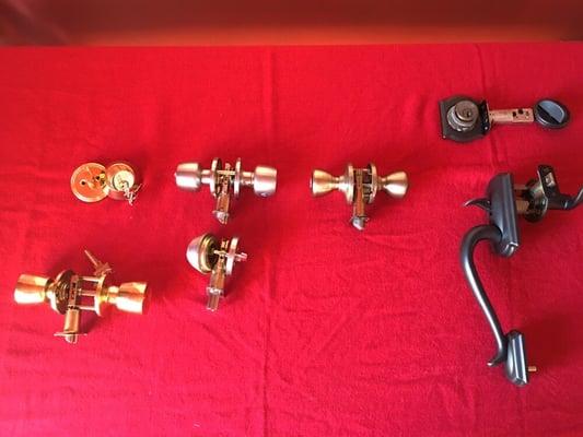 Set of a few locks we carry. Many more choices to pick from. You ask and we will get it for you. Best prices guaranteed.