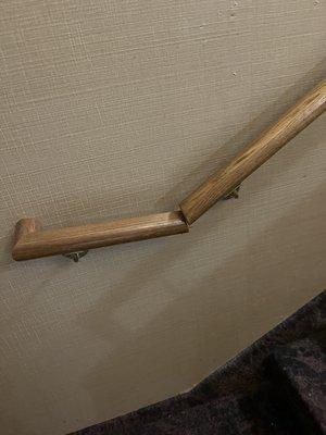 Broken hand rail. No elevator