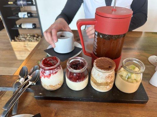 Dessert flight and pressed coffee