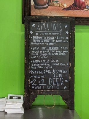 specials board - birria tacos