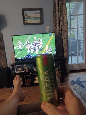 No more stops, got the beer, got the pizza, now we're ready for some football baby!! Go Pats!!