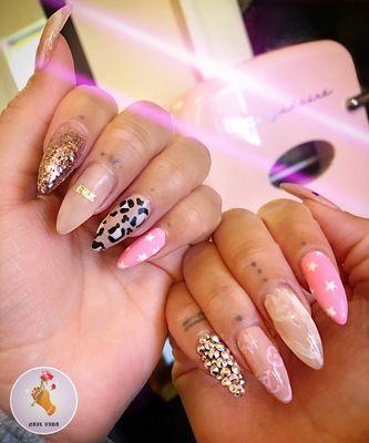 Hard gel extensions with all nail art and Swarovski nail