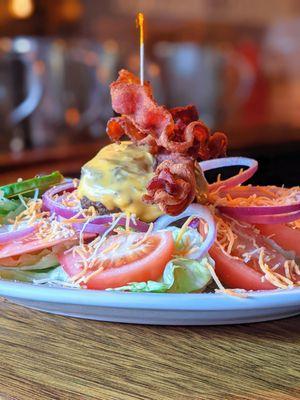 Bistro House Salad embellished w/Mini Bistro Burger & avocado