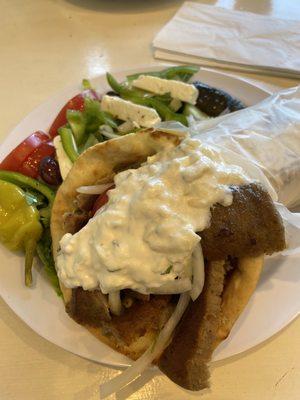 Gyro Sandwich with Greek Salad