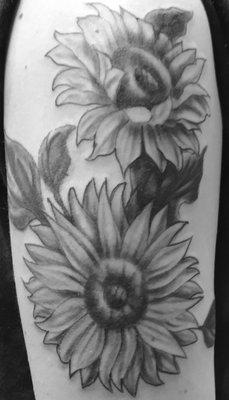 Black and Grey Sunflower Tattoo Done By Barrett