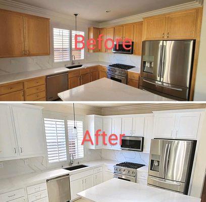 Refaced cabinets give an updated look to a kitchen.