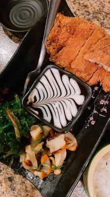 Chicken Katsu dish. The side salads were amazing, especially the one next to the seaweed salad, a must try