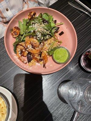 Veggie bowl with quinoa and chickpeas add shrimp