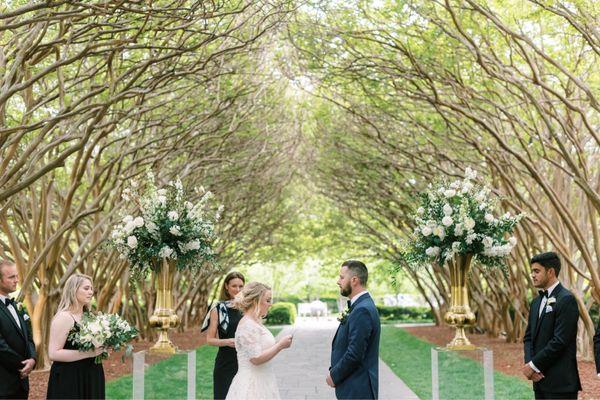 The pedestal flowers on either side were breathtaking and complemented the Arboretum's Crape Myrtle Allee