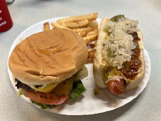 Cheeseburger, Hot Dog, & Fries