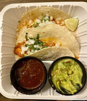 Chicken Tinga Tacos with Guacamole and Mole