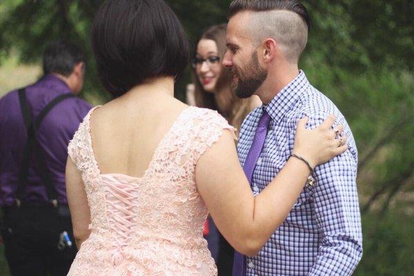 The beautiful corset back that Beatrice created. My dress originally zipped up to the very top. She was able to create this in a month!