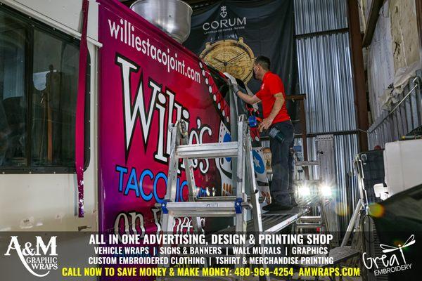 Food Truck Wrap for Willie's Taco Joint! Save Money and Make Money with A&M Graphics and call: 4