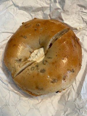 sunflower bagel toasted with garlic & herb spread