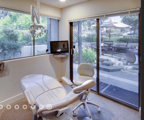 Enjoy a beautiful garden view from the dental chair.