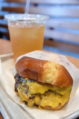 B2 buger and their Arnold Palmer. The burger is excellent. The Arnold Palmer is very light--not sweet.