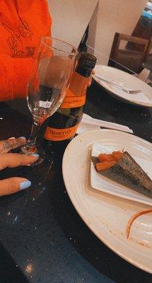 Prosecco and a Salmon Roll