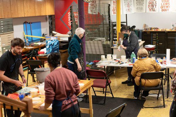 Workshop in Book Arts studio.