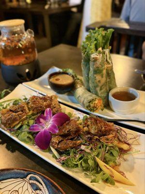 Emperor spring roll and soft shell crab apps