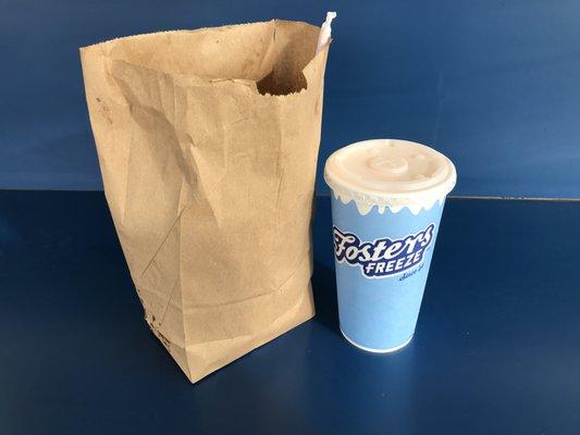 My simple meal to-go at Fosters Freeze in Berkeley.