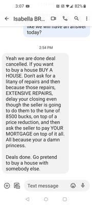 These are text messages the owner Matt Freeman sent me because I wanted plumbing repairs on a home that I was paying top dollar for.