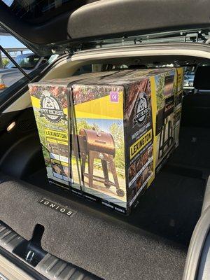 My Pit Boss Lexington smoker loaded up by Walmart employees