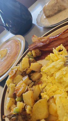 Country morning breakfast with side of biscuit with gravy!