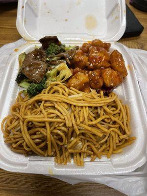 R14. Beef Broccoli and 1. General's Chicken with chow mein