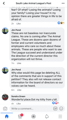 picture of deleted messages from The Leagues FB post. Please feel free to go ahead and look on their Facebook page to verify.