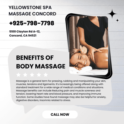 Yellowstone Spa Massage Concord
 5100 Clayton Rd A-12, Concord, CA 94521
 Call us at 925-798-7798