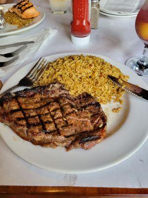 Ribeye with fabulously fluffy rice.