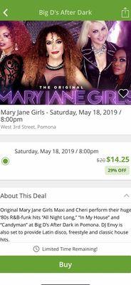 Groupon has Discount Tickets for Rick James Disco & R&B Group The Mary Jane Girls @ Big D's in Pomona