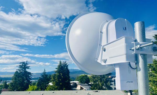 Wireless Internet equipment mounted on a rooftop