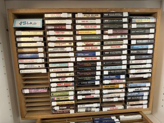 Folk cassette tapes for sale.