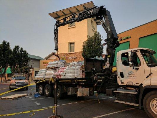 Getting our single ply roofing loaded