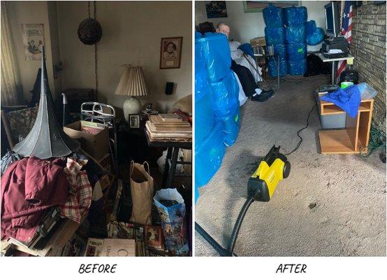 Before / after of our team performing bed bug preparation and decluttering in a NY apartment.