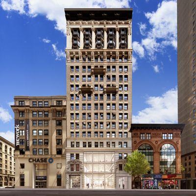 The new facade for 345 Fifth Avenue. The photo is from the Empire State Building, across the street.