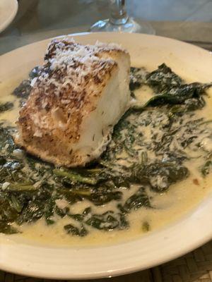 Chilean Sea Bass over spinach!  Delish!