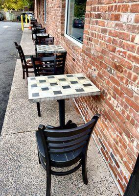 Outdoor seating on the side