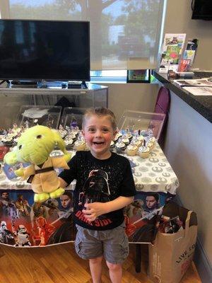 He loved their yoda stuffy !!!