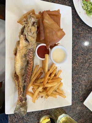 Deep fried branzino fish