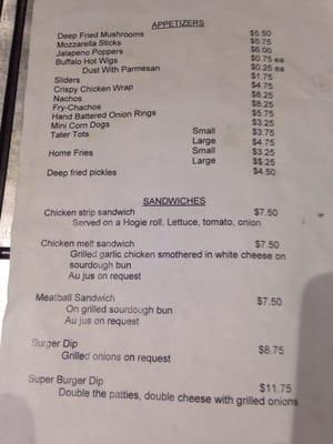 Our lunch/dinner menu