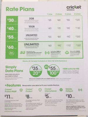 Cricket Rate Plans